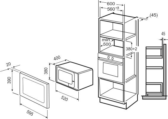 Размер встроенной микроволновки в верхний шкаф