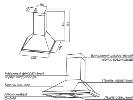 Кухонная вытяжка Kraft KF-CH6453BL